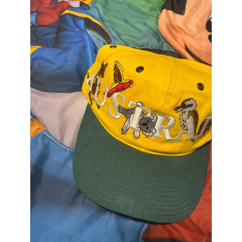 Vintage Headmaster Australia Animal Embroidery Snapback Hat Yellow Green Mens - Picture 3 of 5